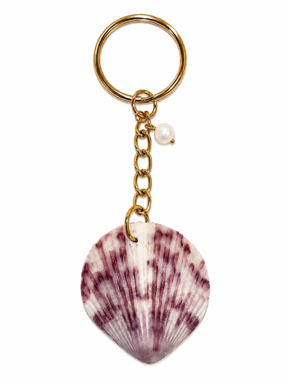 Purple Scallop Shell Keychain – Gold Tone Coastal Charm